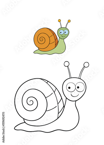 A cheerful snail coloring page for kids, featuring a cute snail with a swirly shell, happy smile, and simple details. Perfect for creative coloring fun!