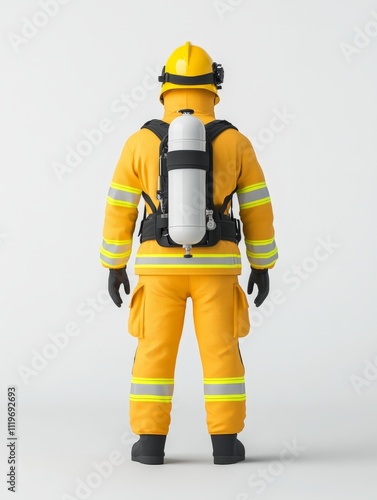 Elite Emergency Firefighter in High-Visibility Suit for High-Risk Rescues on White Background - Photorealistic Detailed Rendering