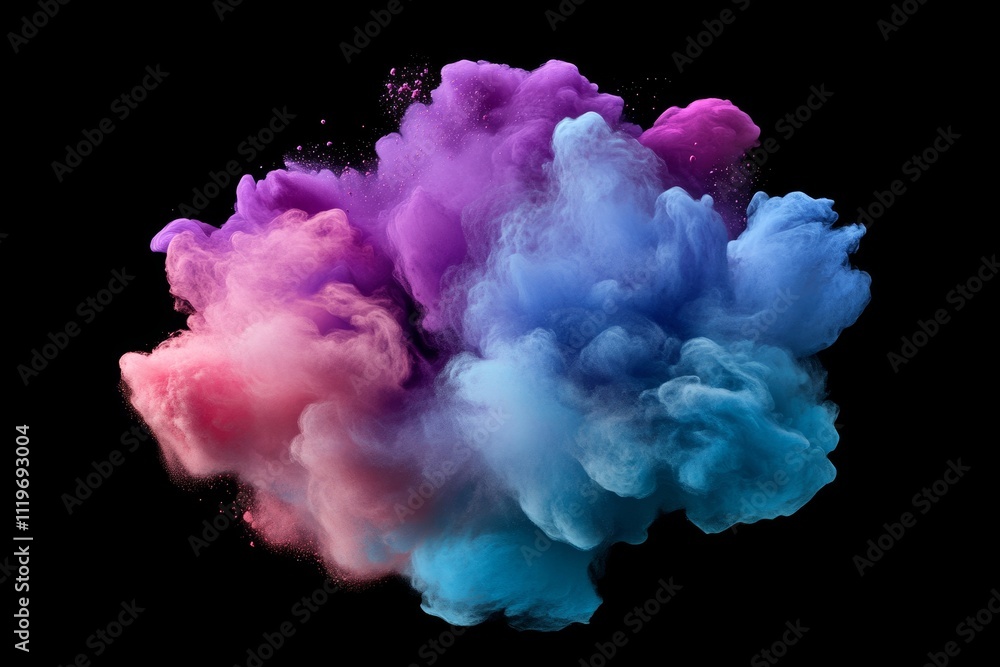 Fototapeta premium Vibrant Explosion of Colorful Smoke and Dust Against a Black Background in Stunning Shades of Pink, Purple, Blue, and Turquoise for Creative Visuals and Artistic Projects