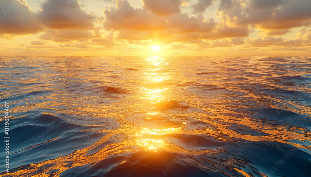 Golden sunset over calm ocean waves. Golden sunset over calm ocean waves.