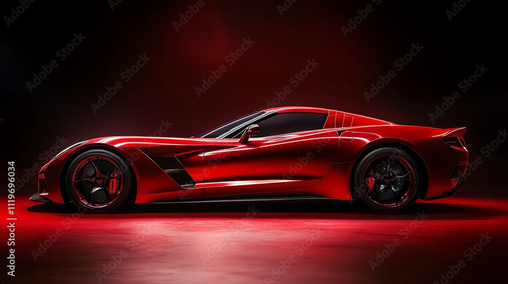 Obraz premium A red sports car on a red background.
