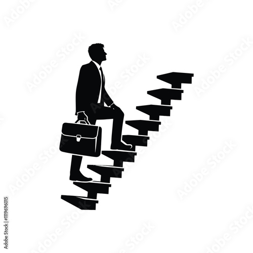 Corporate Ambition Silhouette of Businessman Ascending Ladder of Success