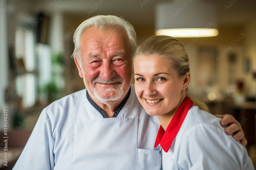 Generative AI portrait of two professional doctor in hospital daylight indoors Generative AI portrait of two professional doctor in hospital daylight indoors