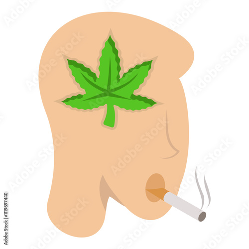 Hash affected Person isometric concept, psychonautics or flower child face side view vector icon design, Cannabis and marijuana symbol, thca and cbda sign, recreational herbal drug stock illustration