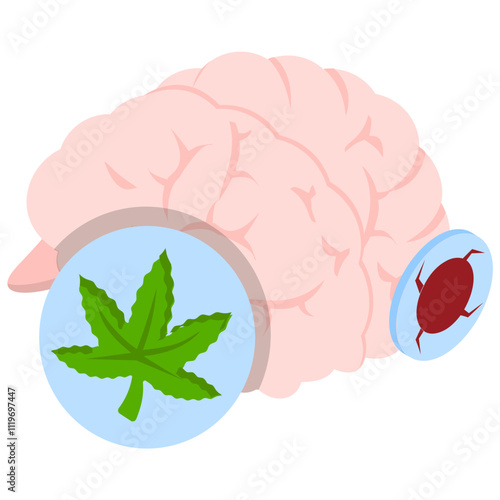 psychoactive and therapeutic effects of Hemp isometric concept, altered state of consciousness vector design, Cannabis and marijuana symbol, thca and cbda sign, recreational herbal drug illustration