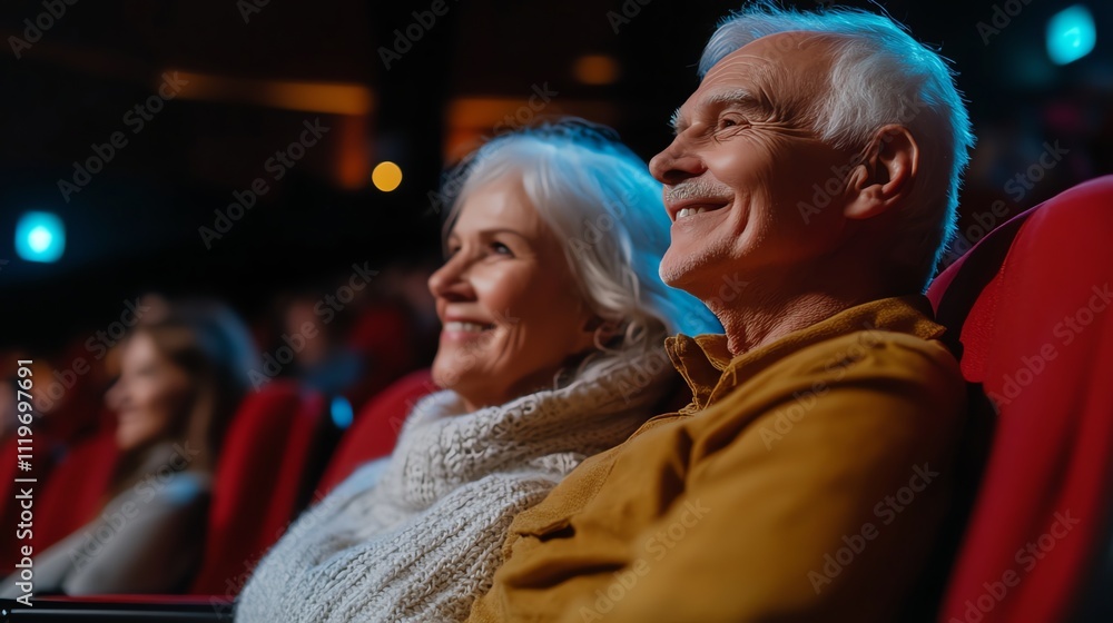 A senior couple is enjoying a movie at the cinema. A senior couple is enjoying a movie at the cinema.