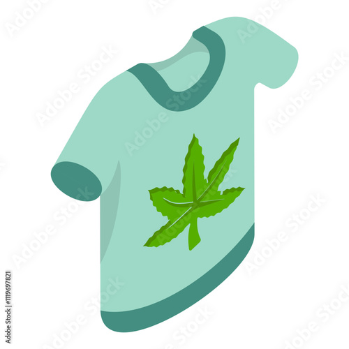 Cannabis Leaf for Print On Demand isometric concept, Hemp Weed Merchandising or Branding Shirt vector design, Cannabis and marijuana symbol, thca and cbda sign, recreational herbal drug illustration