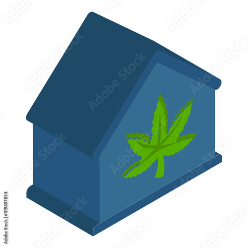 Hemp Storage Building or Room isometric concept, weed house vector icon design, Cannabis and marijuana symbol, thca and cbda sign, recreational herbal drug stock illustration
