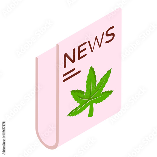 hasheesh news and Journal isometric concept, Ganja or Marihuana blog vector icon design, Cannabis and marijuana symbol, thca and cbda sign, recreational herbal drug stock illustration