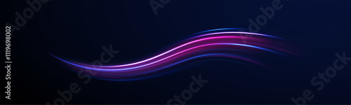 Light arc in neon colors, in the form of a turn.Creative vector illustration of flying cosmic meteor, planetoid, comet, fireball isolated on transparent background. Effect, png, wave,neon,line.