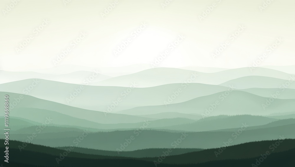 Obraz premium 山々が連なる静かな朝の風景が広がる薄明かりの中の美しい景色