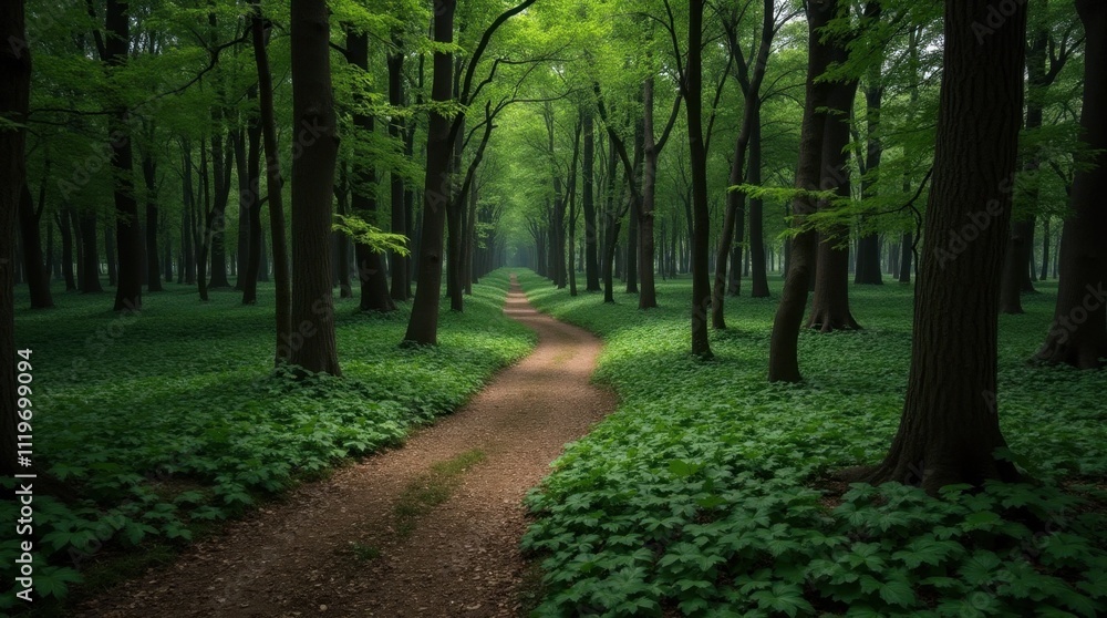 Aerial View of a Serene Forest Pathway Surrounded by Lush Greenery Aerial View of a Serene Forest Pathway Surrounded by Lush Greenery