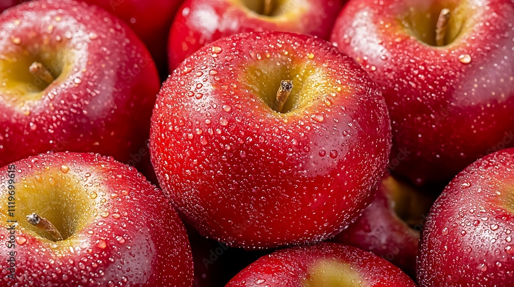 A close up image showcasing a bunch of vibrant red apples glistening with water droplets, highlighting their freshness and juiciness for celebrating Eat a Red Apple Day. A close up image showcasing a bunch of vibrant red apples glistening with water droplets, highlighting their freshness and juiciness for celebrating Eat a Red Apple Day.