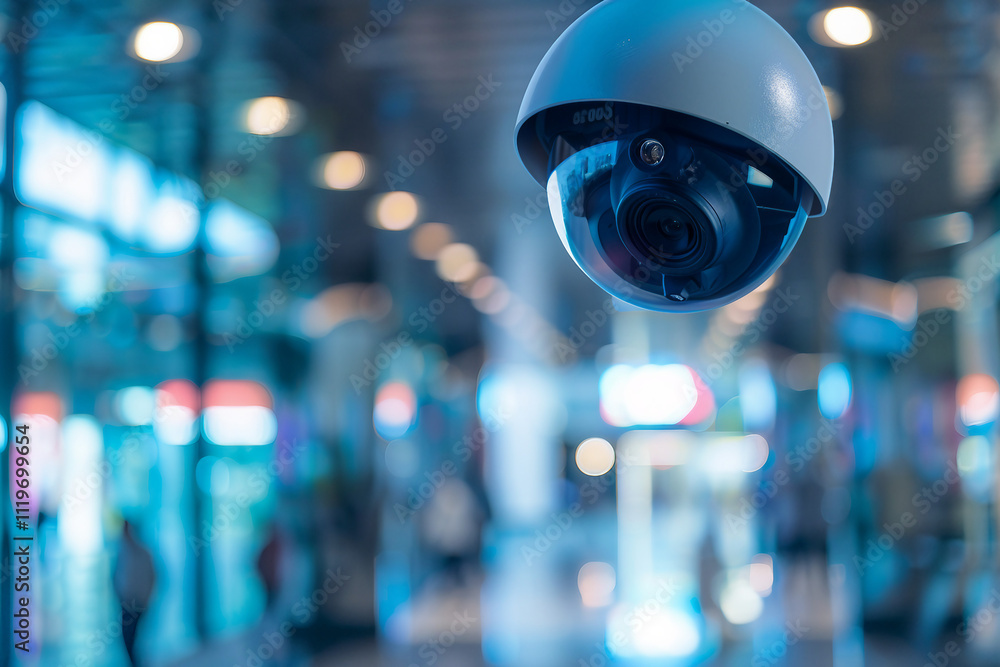 Close-up view of a modern security camera monitoring vigilantly, showing details of advanced technology generative AI Close-up view of a modern security camera monitoring vigilantly, showing details of advanced technology generative AI