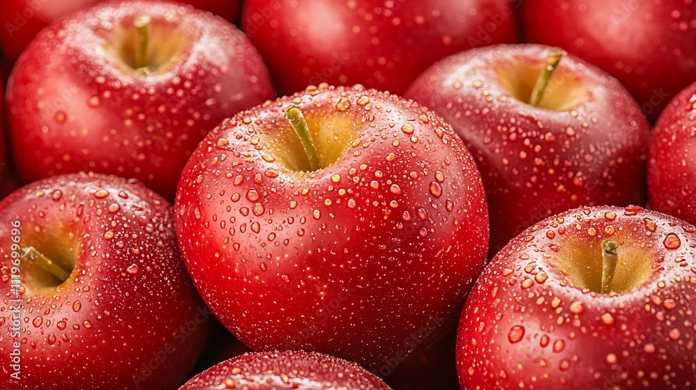 A close up image showcasing a bunch of vibrant red apples glistening with water droplets, highlighting their freshness and juiciness for celebrating Eat a Red Apple Day. A close up image showcasing a bunch of vibrant red apples glistening with water droplets, highlighting their freshness and juiciness for celebrating Eat a Red Apple Day.