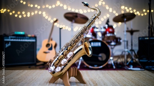 Wallpaper Mural Golden saxophone and bokeh background, music and leisure concept. Torontodigital.ca