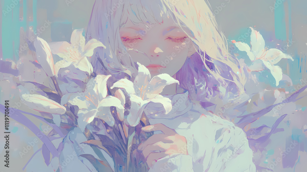 Charming Lily Flower Wallpaper in Anime Manga Art Style Charming Lily Flower Wallpaper in Anime Manga Art Style