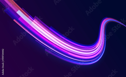 Racing cars dynamic flash effects city road with long exposure. Horizontal speed lines connection vector background. Futuristic dynamic motion technology blue glowing lines air flow effect.  