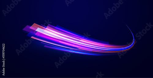 Colorful Light Trails, Long Time Exposure Motion Blur Effect. Abstract fire flare trace lens flares acceleration speed motion on night road. Acceleration speed motion on night road. 