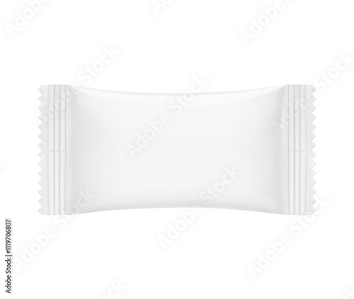 Realistic flow packaging mockup for bars, candies, waffles. Front side. Vector illustration on white background. Easy to use for presentation your product, idea, design. EPS10.