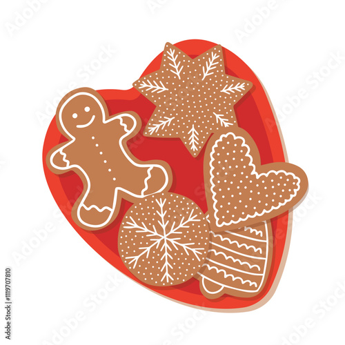 Plate with gingerbread cookies on plate top view vector illustration