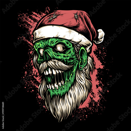 skull zombie santaclaus with beard