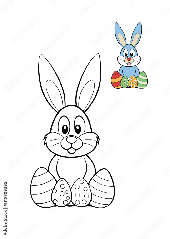 Obraz premium easter, page, spring, outline, chick, book, cute, kawaii, children, bunny, poster, searching, design, set, vector, flower, baby, frame, illustration, white, garden, line, black, animals, celebration, 