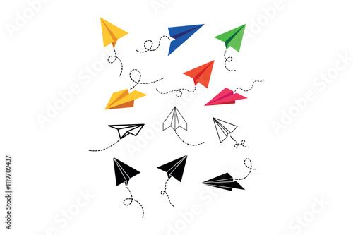 Illustrative paper plane vectors for playful educational materials, Colorful and dynamic origami airplanes enhancing digital content, airplanes, paper, flight, origami, aviation, toys, crafts, kids