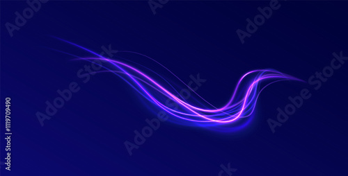 Acceleration speed motion on night road. Colorful Light Trails, Long Time Exposure Motion Blur Effect. Abstract fire flare trace lens flares acceleration speed motion on night road. 