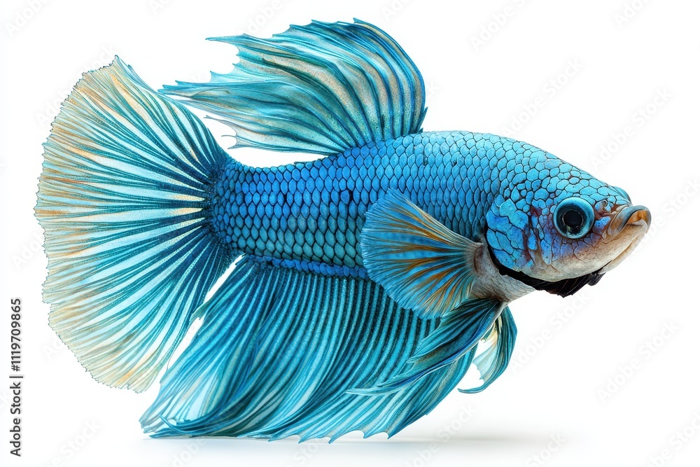 Fototapeta premium Vibrant Betta Fish Gliding Through Water on White Background