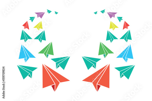 Cheerful hand drawn colorful paper airplanes vector for greeting card designs, Lively hand drawn paper planes vector for youth activities, airplanes, paper, flight, origami, aviation, toys, crafts