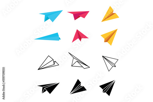 Charming hand drawn colorful paper planes vector for greeting cards and stationery, Dazzling hand drawn paper airplanes vector patterns for textiles, airplanes, paper, flight, origami, aviation, toys