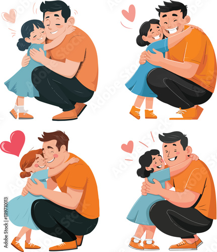 father and daughter hugging each other. vector design