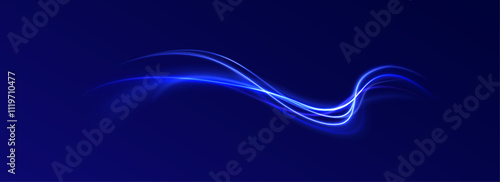 Light trail wave, fire path trace line, car lights, optic fiber and incandescence curve twirl. Big data traffic visualization, dynamic high speed, png, effect. Vector glowing lines air flow effect. 