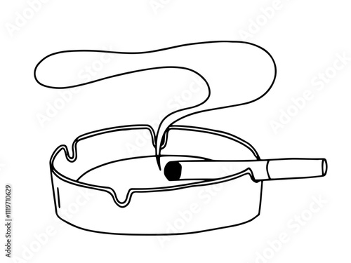 Hand drawn ashtray with cigarette vector sketch