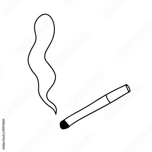 Hand drawn cigarette with smoke vector sketch