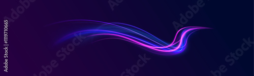 Creative vector illustration of flying cosmic meteor, planetoid, comet, fireball isolated on transparent background. Effect, png, wave,neon,line. Light arc in neon colors, in the form of a turn.  