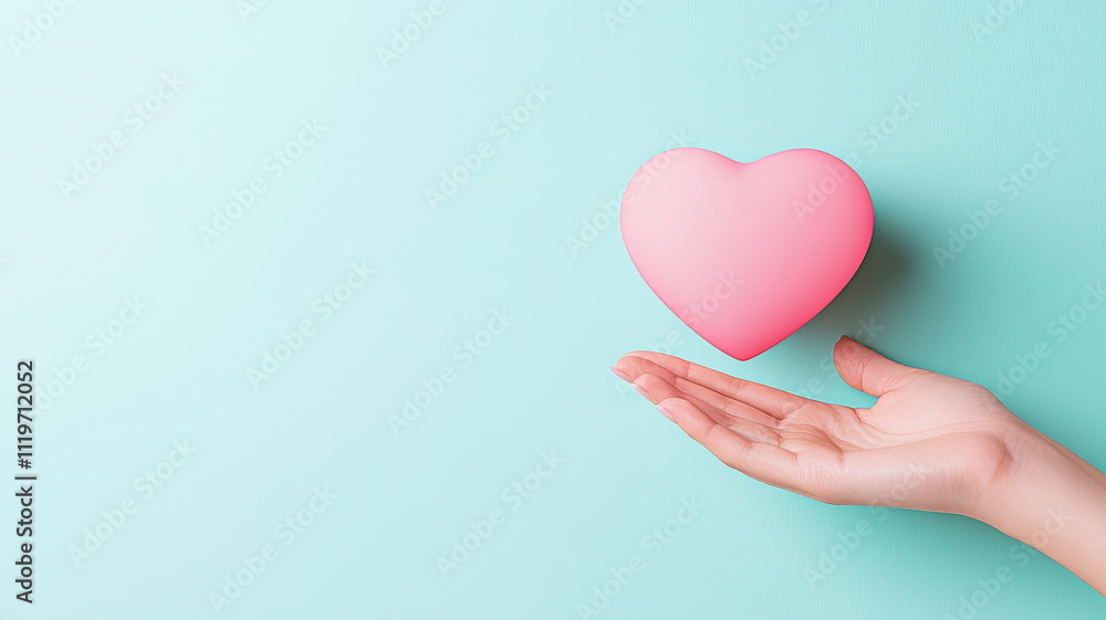 glowing pink heart floating above open hand glowing pink heart floating above open hand
