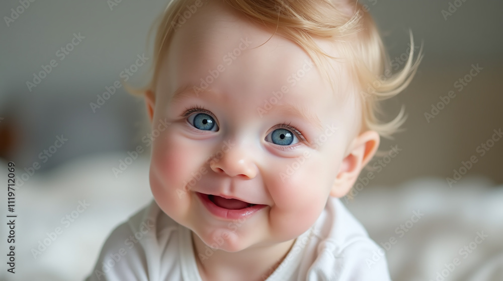 Adorable Cute Smiling Baby Infant Child with Blue Eyes Adorable Cute Smiling Baby Infant Child with Blue Eyes