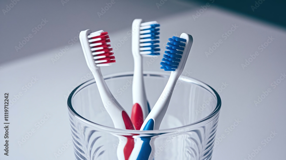 Tooth Brushes in a Glass, Healthy Family Habits of Teeth Hygiene Tooth Brushes in a Glass, Healthy Family Habits of Teeth Hygiene