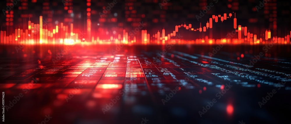 Abstract digital landscape with glowing data visualizations and graphs. Abstract digital landscape with glowing data visualizations and graphs.