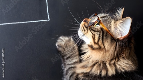 Curious cat with glasses close-up whimsical pet photography photo