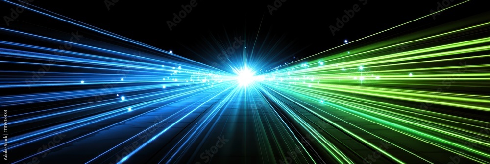 青と緑の光線が交差する幻想的な模様が広がる空間 青と緑の光線が交差する幻想的な模様が広がる空間