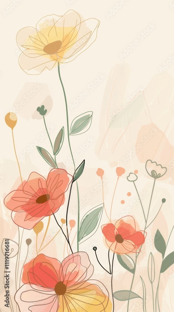 custom made wallpaper toronto digitalWhimsical Floral Illustration