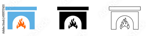 fire place indoor vector pictogram sign icon symbol ui and ux design, glyphs and stroke line	

