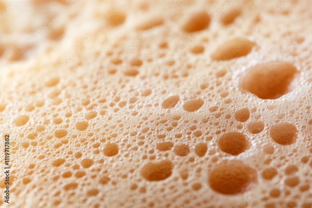 Close-up of beige foam with varied-sized bubbles. Close-up of beige foam with varied-sized bubbles.
