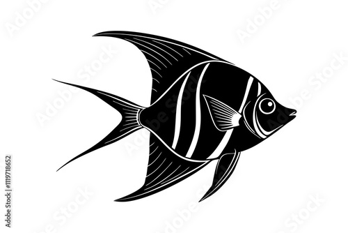 Angelfish Silhouette (Pterophyllum Scalare) – Graceful Freshwater Fish Silhouette for Art & Prints