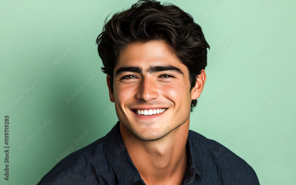 Obraz premium A man with a smile on his face is wearing a pink shirt