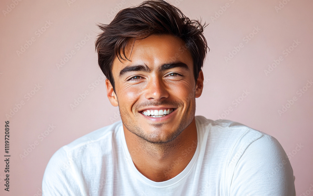 A man with a smile on his face is wearing a pink shirt A man with a smile on his face is wearing a pink shirt