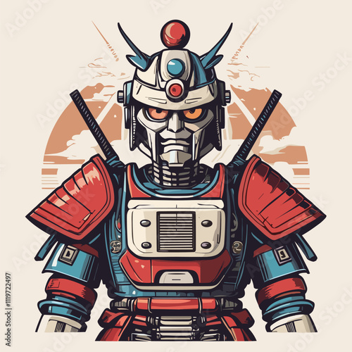 Futuristic Samurai Robot in Armor with Dual Swords